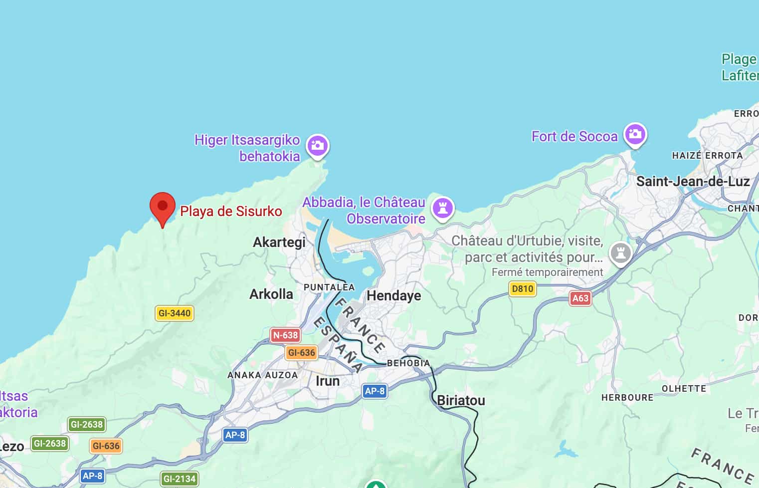 Carte de la playa de Sisurko.