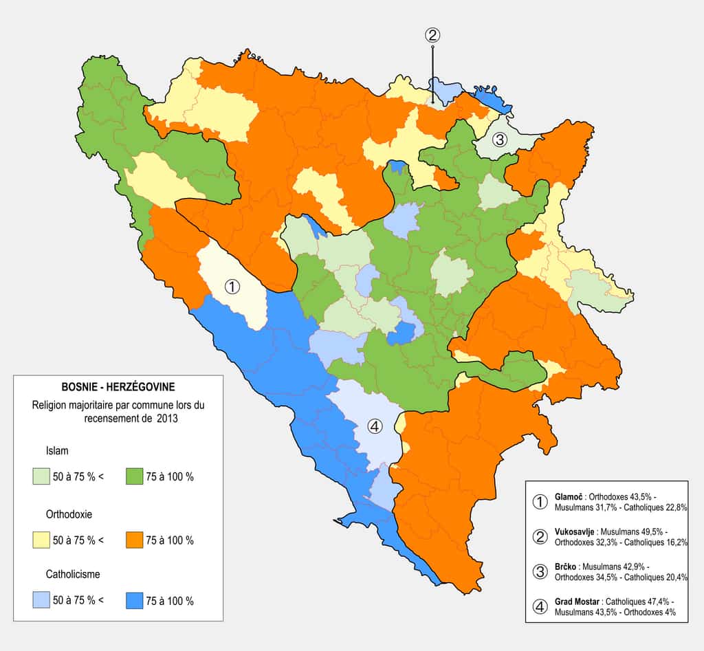 Carte de la religion en Bosnie.