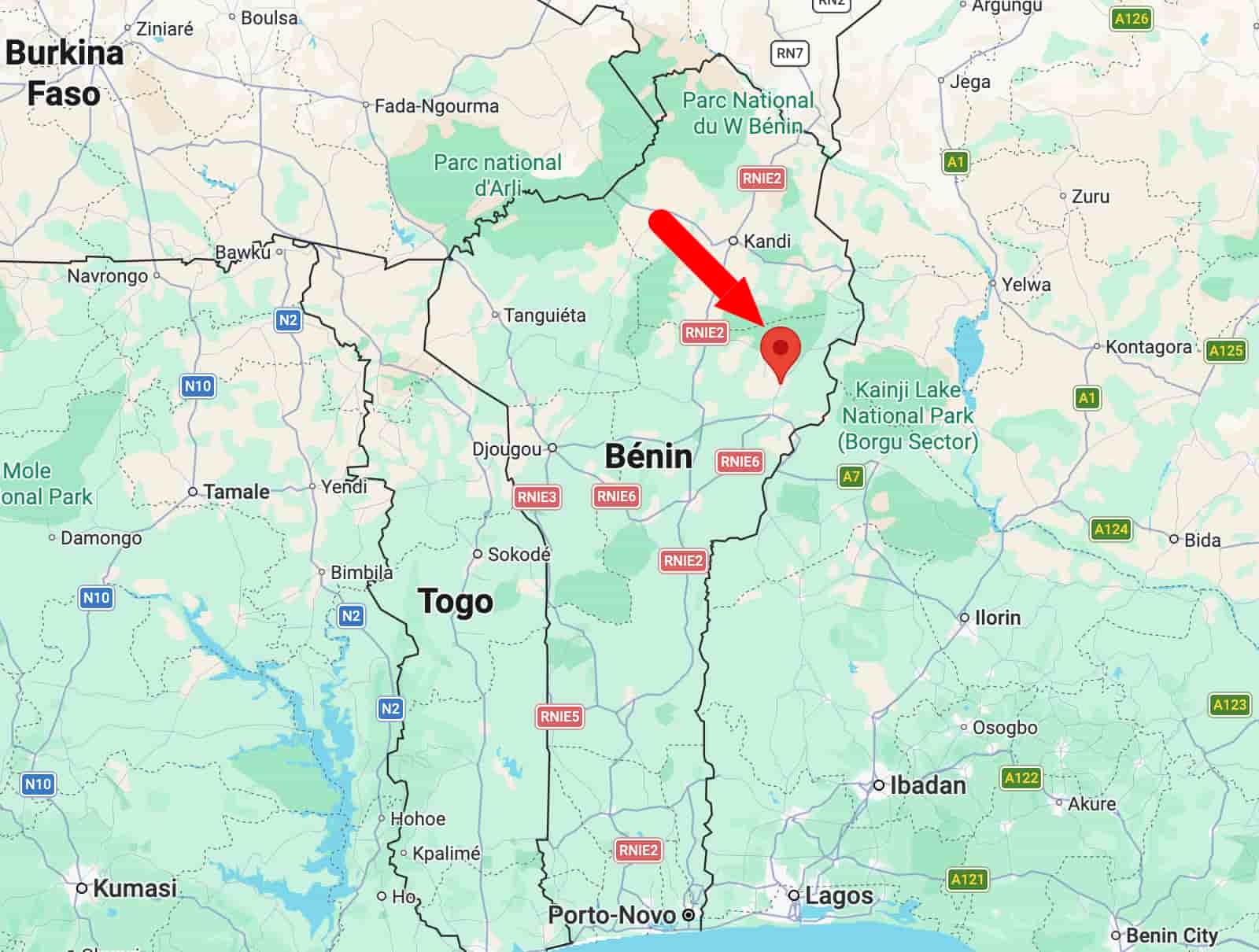 Carte de Derassi au Bénin.