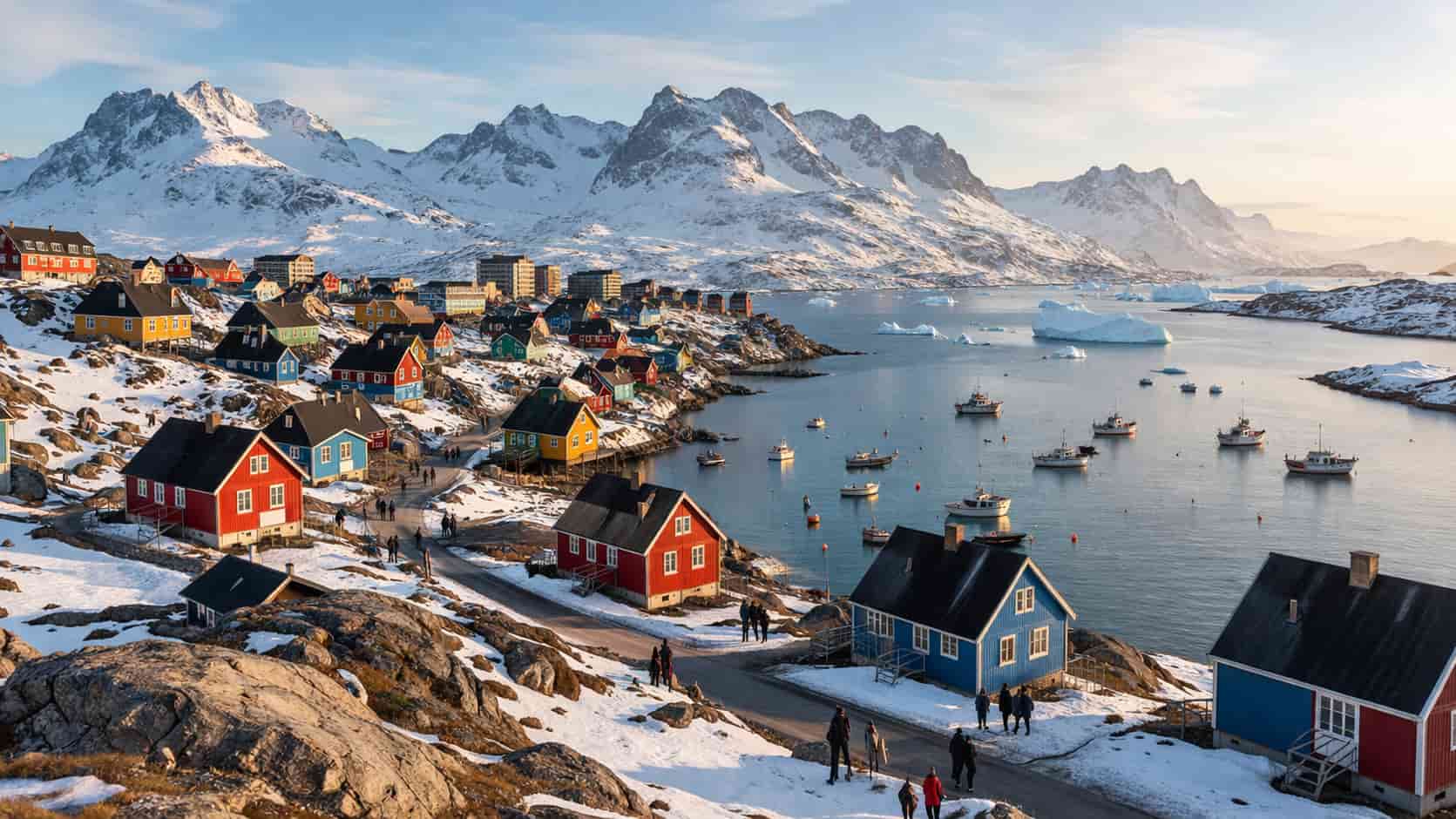Un village du Groenland avec ses habitants.