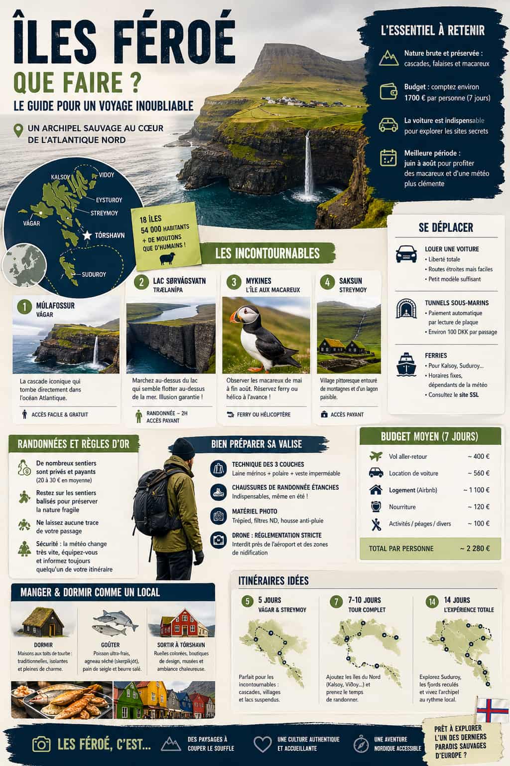 Infographie sur que faire aux îles féroé.