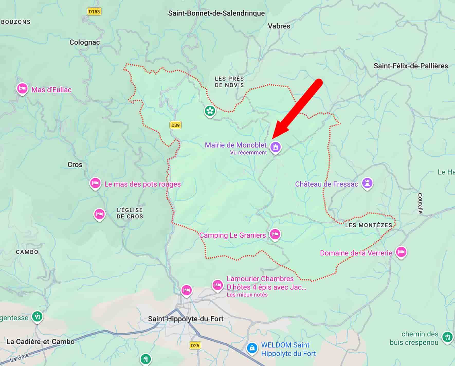 Monoblet sur une carte.