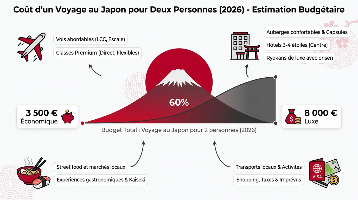 Estimation du budget pour un voyage de deux personnes au Japon en 2026