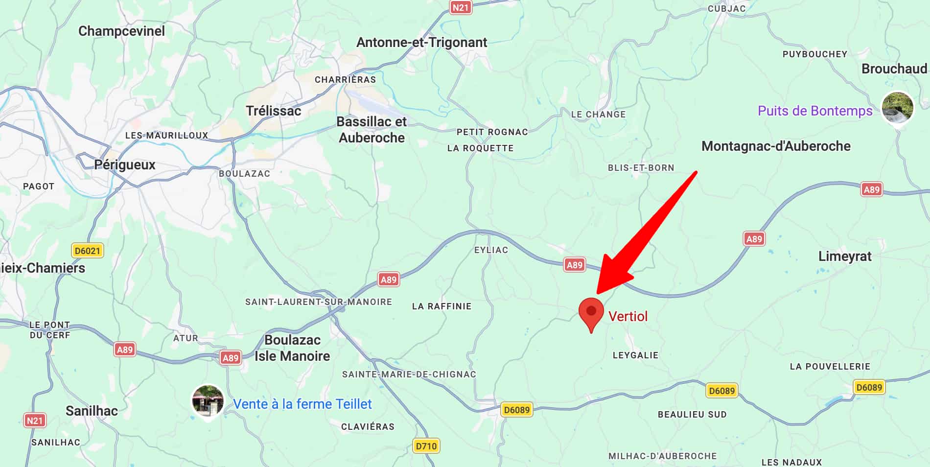 Le hameau de Vertiol sur une Google Map.