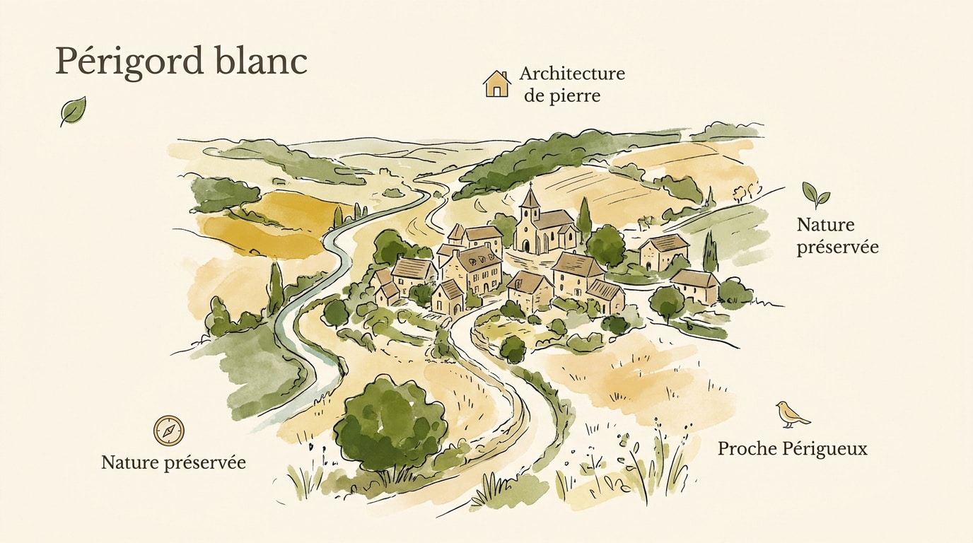 Hameau de Vertiol en pierre blonde dans le Périgord blanc