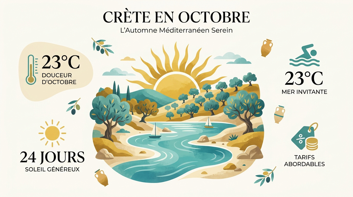 Paysage côtier ensoleillé de Crète en octobre avec une mer calme