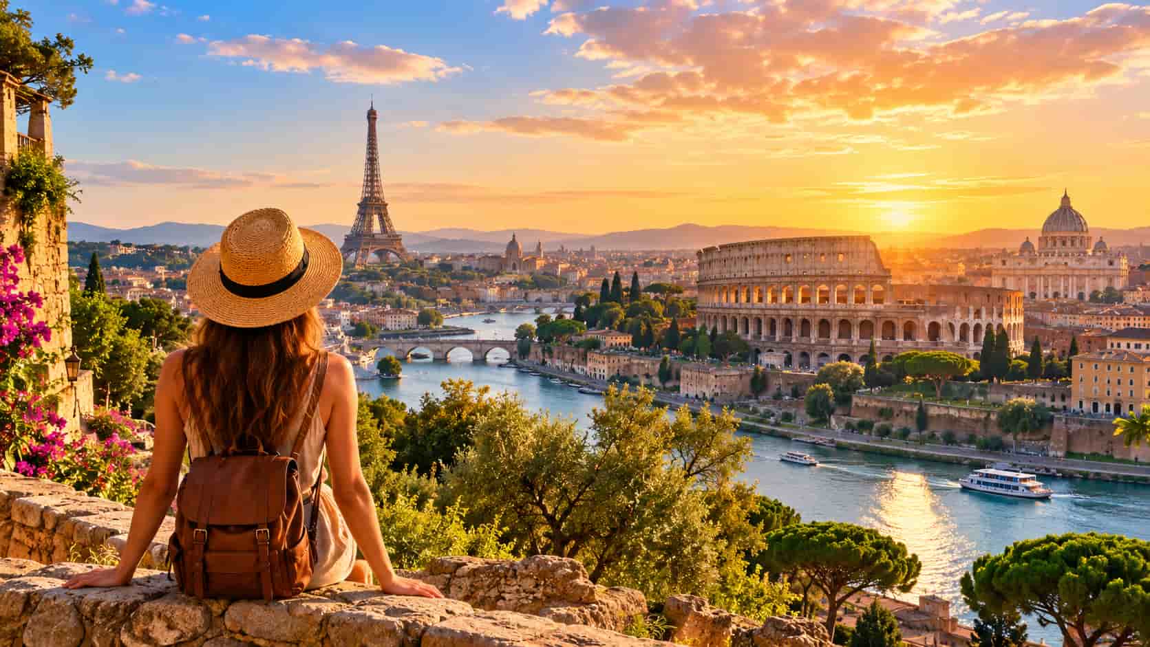 La Tour Eiffel au coucher du soleil.