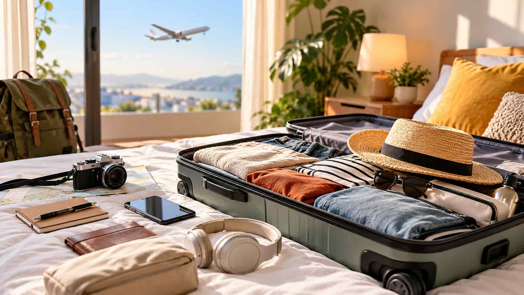 Les préparatifs d'une valise avant un départ.
